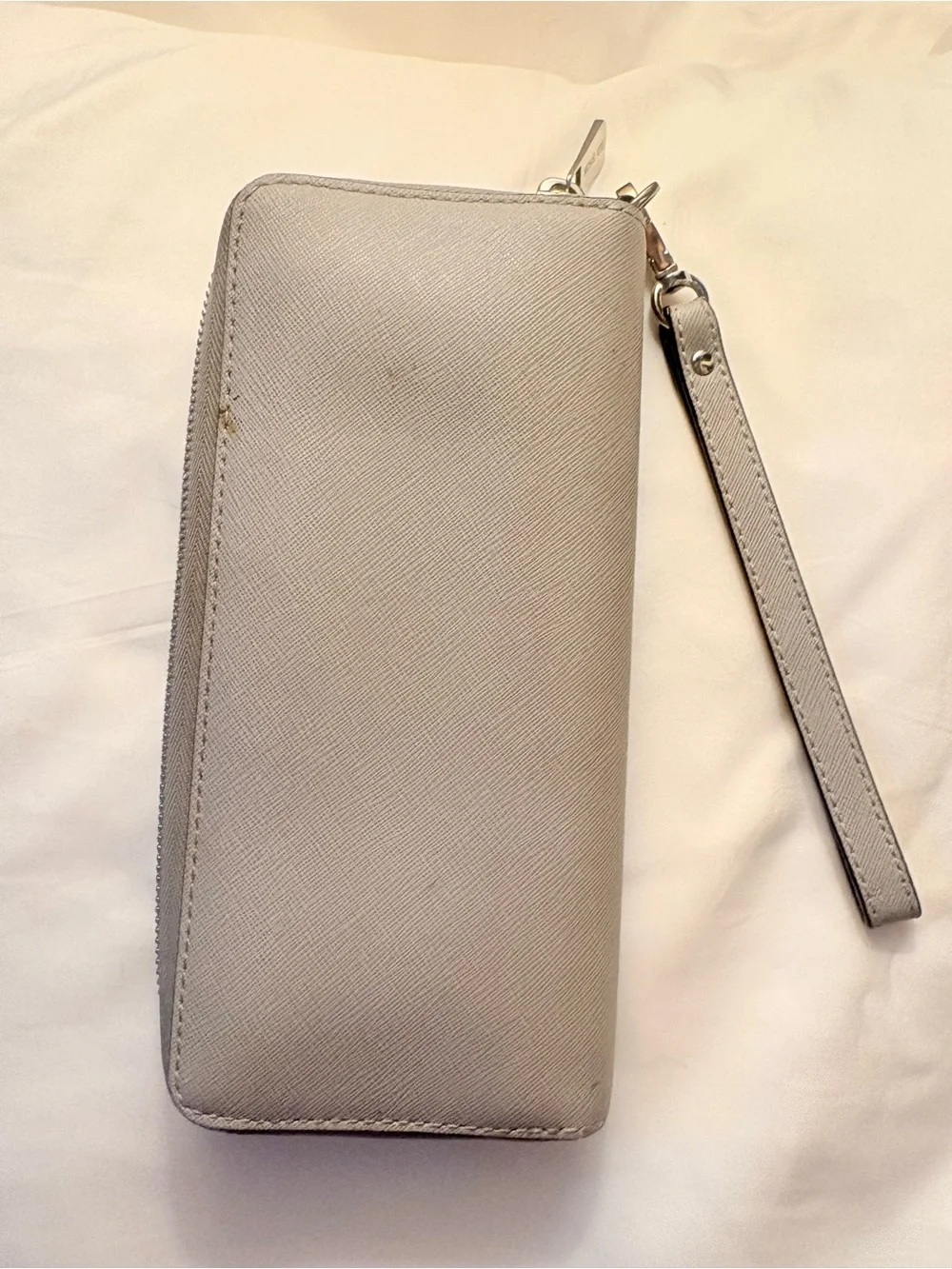 Michael Kors Light Gray Saffiano Zip Wallet with Silver Hardware